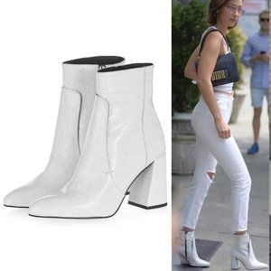 Topshop Hawk Croc Emboss White Leather Boots